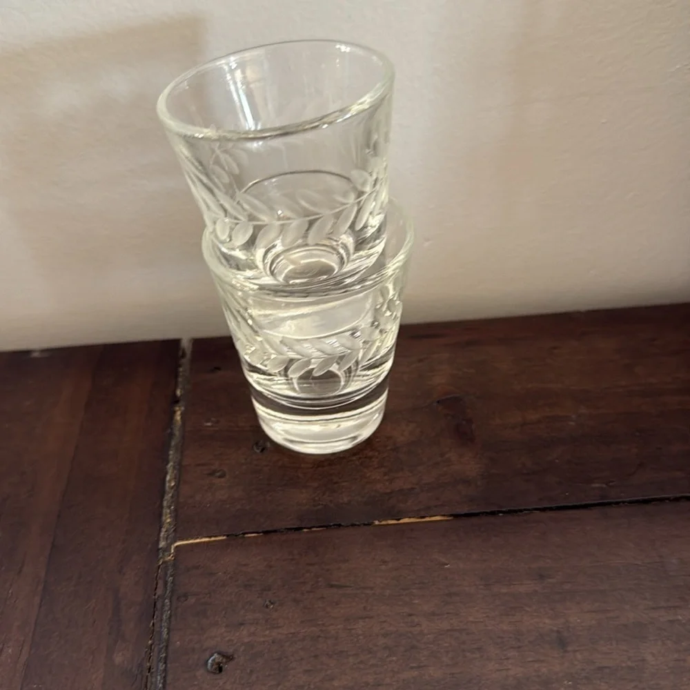 Vintage MCM Anchor Hocking Shot Glasses 1950s Laurel Pattern Cordial Glasses